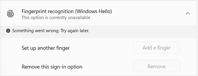 Windows 11: Opțiunea pentru amprentă digitală este momentan indisponibilă