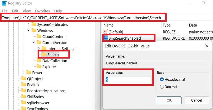 Comment supprimer Bing Search de Windows 11