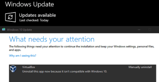 Windowsを更新するには、VirtualBoxをアンインストールする必要があります