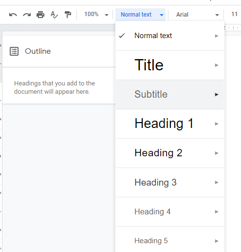 Как добавить структуру документа в Google Docs