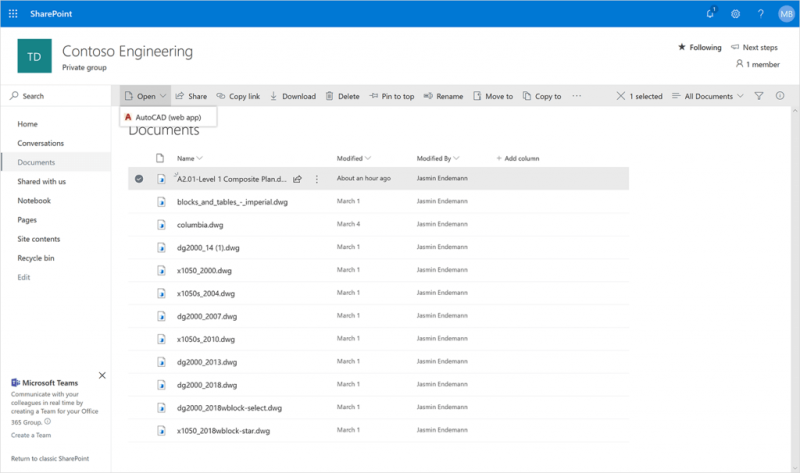 OneDrive e SharePoint agora oferecem suporte de arquivo AutoCAD integrado