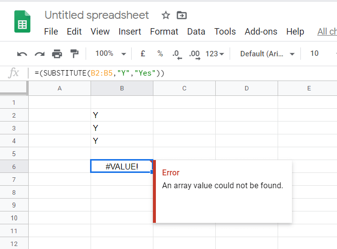 تصحيح: لا يمكن العثور على خطأ في قيمة الصفيف في "جداول البيانات"
