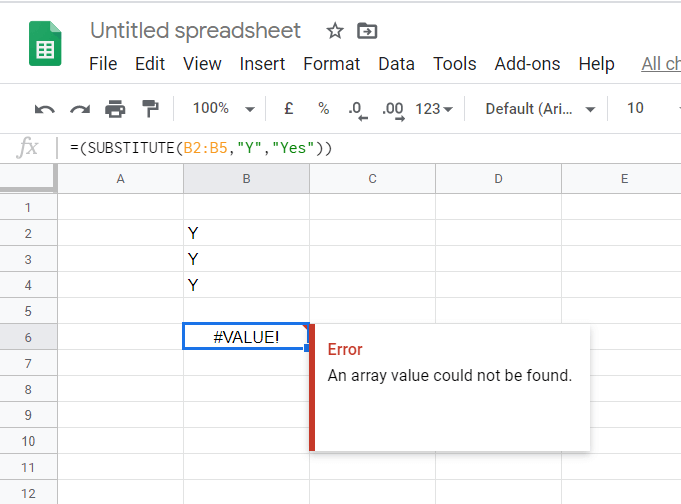 FIX: Der Array-Wert konnte nicht gefunden werden Fehler in Sheets