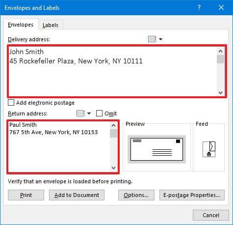 Microsoft Word에서 봉투를 인쇄하는 방법