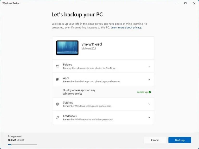 Windows 11에서 백업 앱, 설정, 파일을 클라우드하는 방법