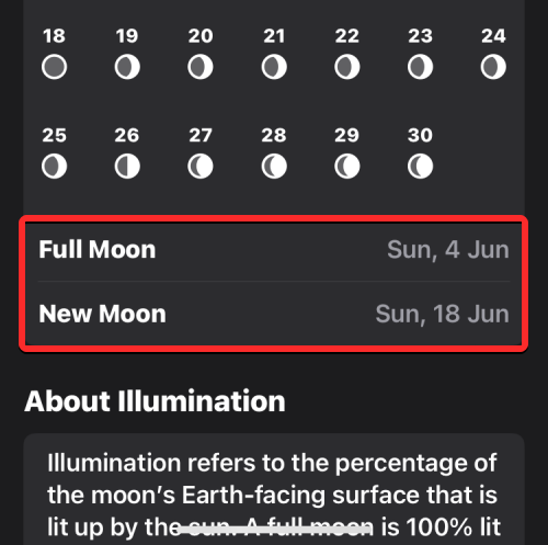 iOS 17のiPhoneで月情報、月入時刻、月の出時刻、月齢カレンダーを確認する方法