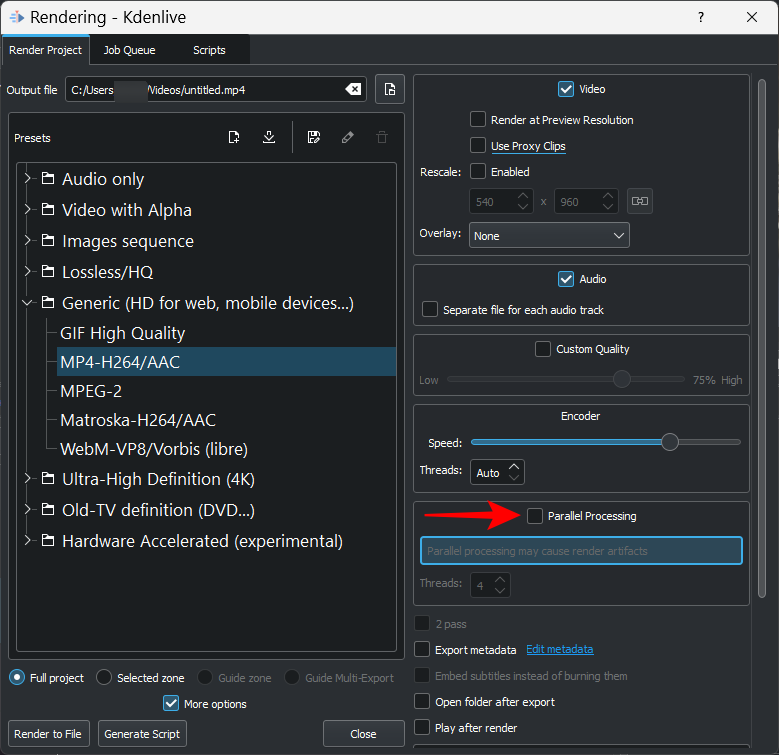 Kdenlive ではビデオがレンダリングされませんか?  直し方