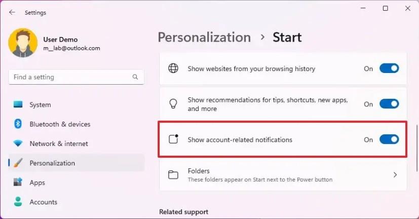 So deaktivieren Sie die Kontobenachrichtigungen im Startmenü unter Windows 11 23H2