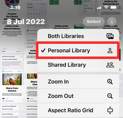 iOS 16의 iPhone 카메라 설정에서 공유 라이브러리를 끄는 방법