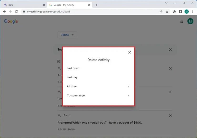 So löschen Sie den Aktivitätsverlauf von Google Bard AI
