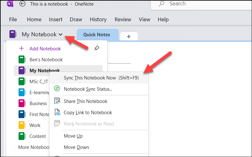 OneNote for Windows でノートブックを同期する方法