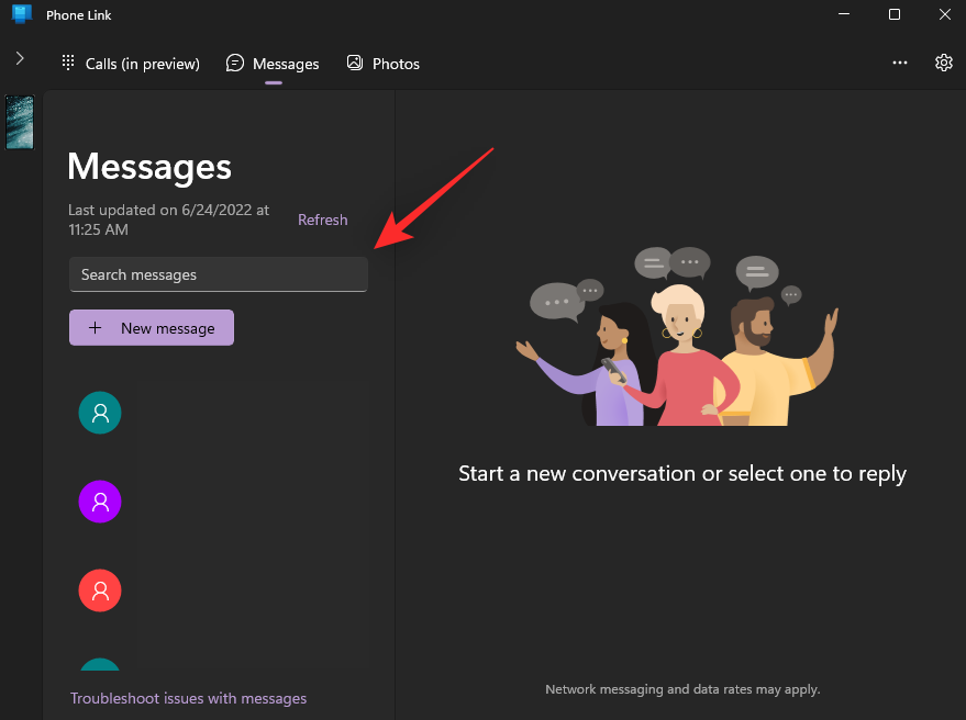 So durchsuchen Sie Nachrichten in der Phone Link-App unter Windows 11