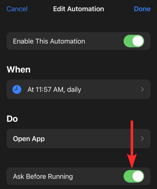 Que signifie « Notifier lors de l'exécution » dans l'application Raccourcis sur iPhone ?