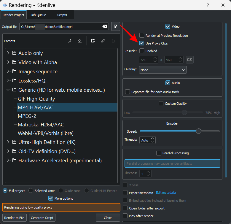 Kdenlive ではビデオがレンダリングされませんか?  直し方