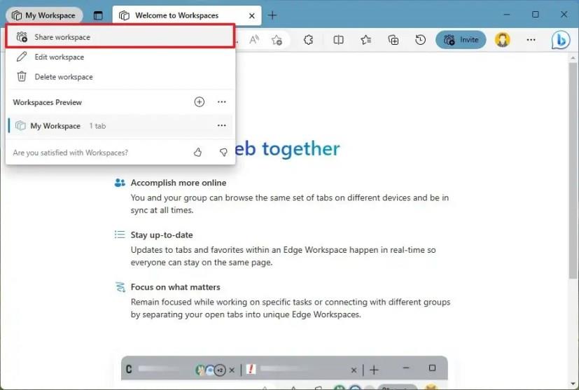 ワークスペースを使用して Microsoft Edge でタブを共有する方法