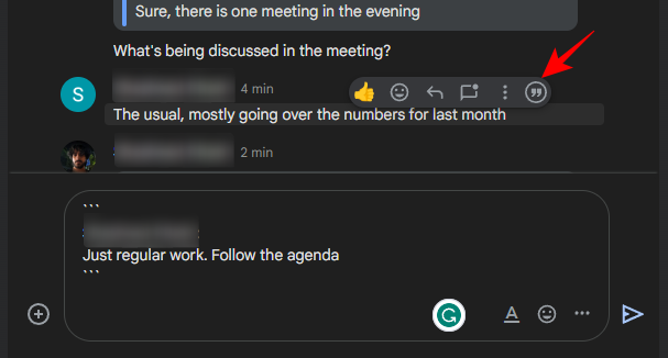 Google Chat에서 답장으로 인용하는 방법