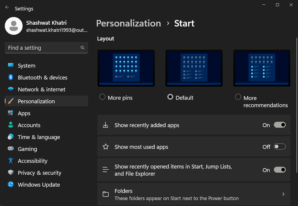 Windows 11에서 시작 메뉴 레이아웃을 변경하는 방법