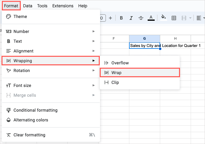 Comment envelopper du texte dans Google Sheets