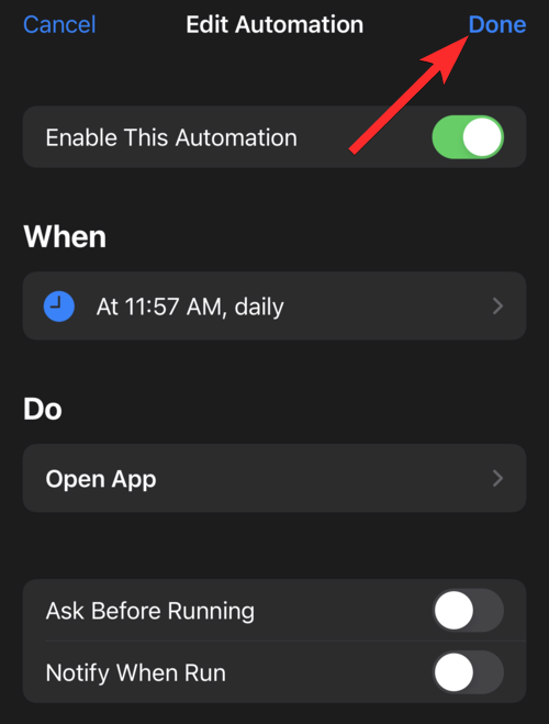 Que signifie « Notifier lors de l'exécution » dans l'application Raccourcis sur iPhone ?