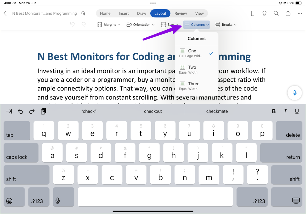 วิธีสร้างคอลัมน์ใน Microsoft Word