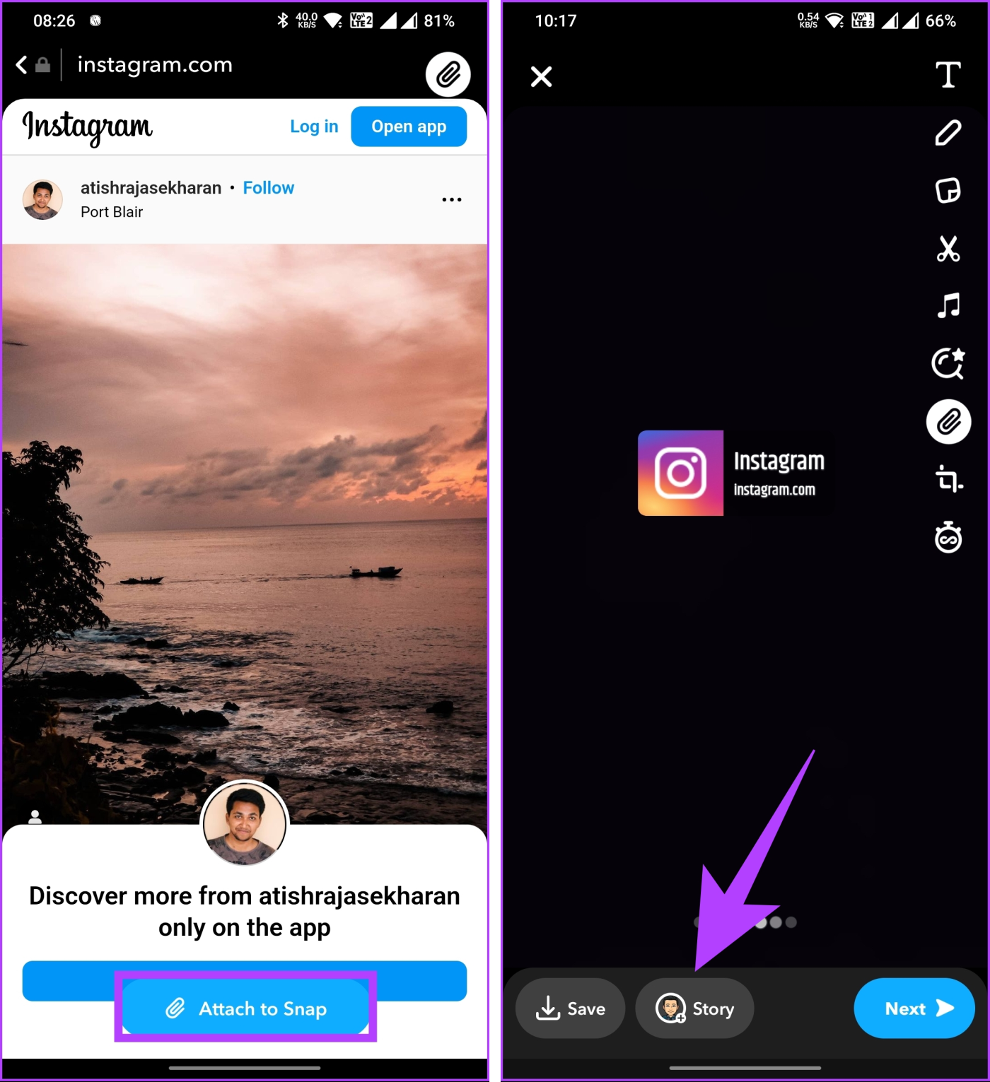 Como compartilhar uma postagem do Instagram na história do Snapchat