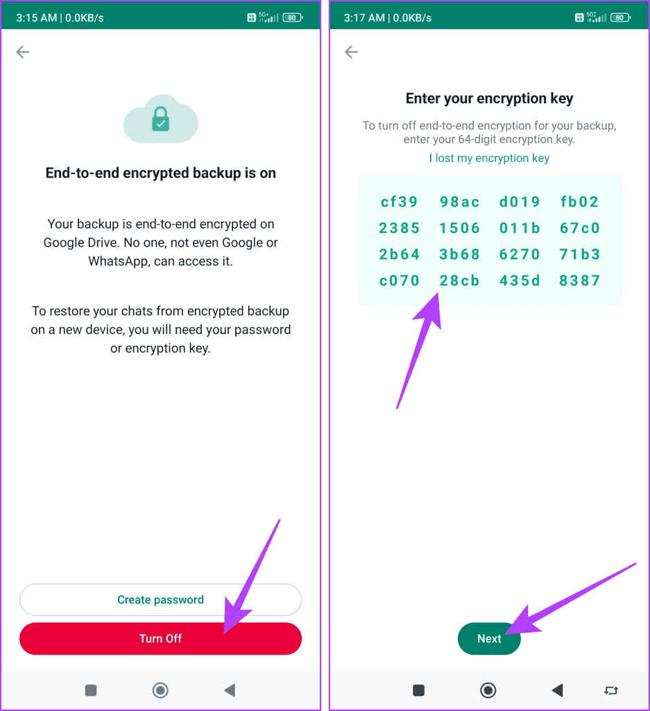 WhatsApp 채팅 백업에 대한 종단 간 암호화를 활성화 또는 비활성화하는 방법