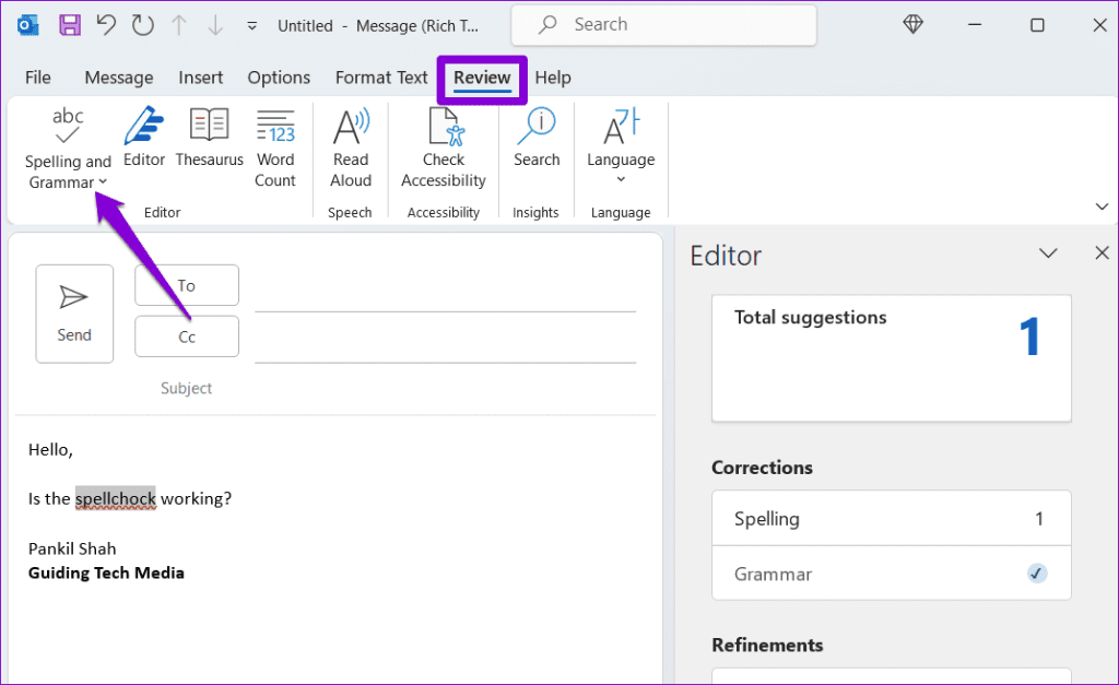 Las 6 soluciones principales para el corrector ortográfico que no funciona en Microsoft Outlook para Windows