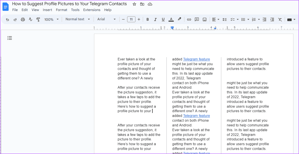 Como criar e editar colunas de texto no Google Docs