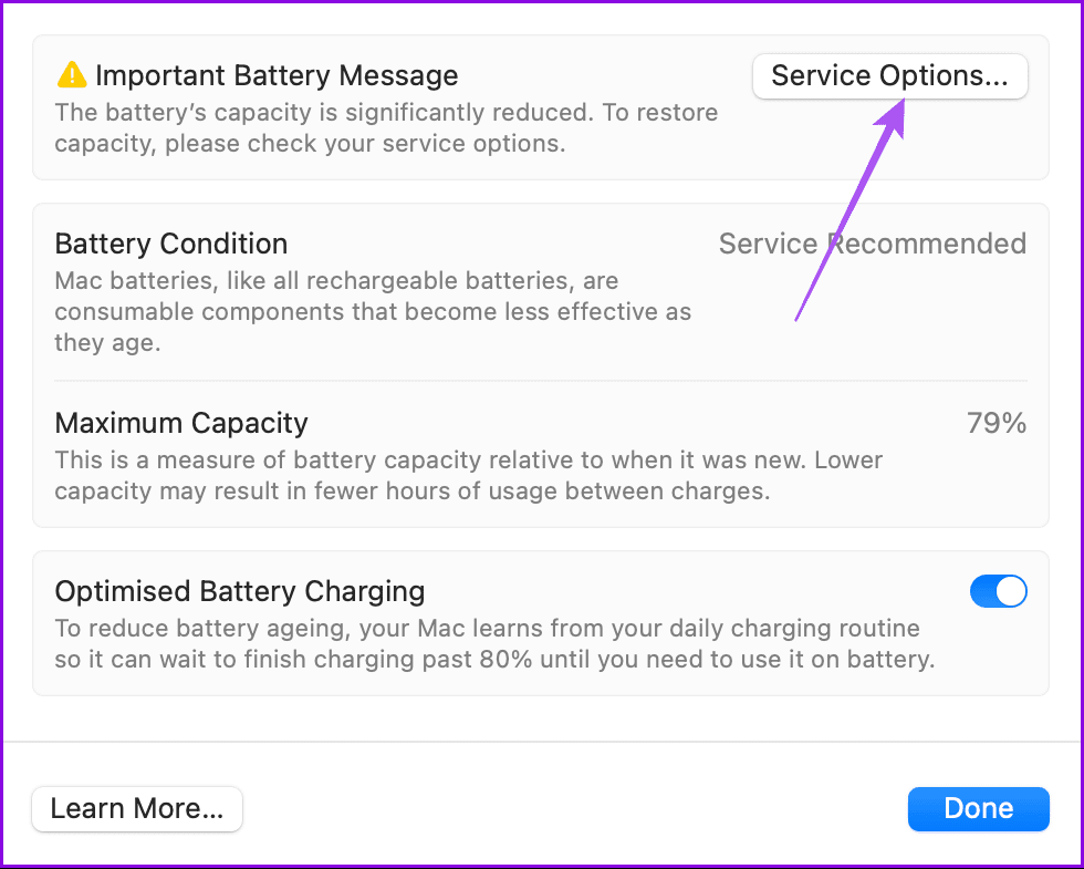 Que signifie le service de batterie recommandé sur Mac