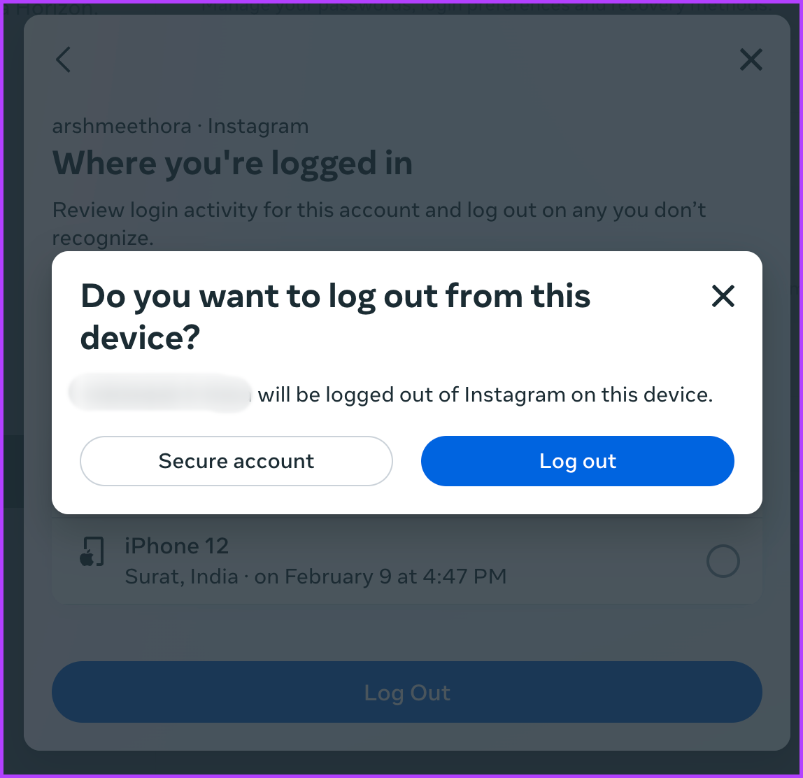 Instagram アカウントを確認して他のデバイスから削除する方法