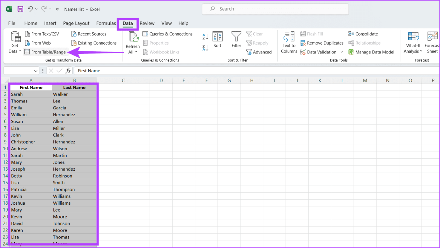 在 Microsoft Excel 中組合名字和姓氏的 6 種常用方法