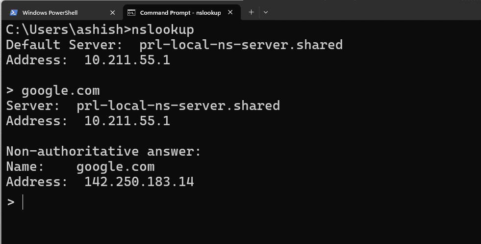 كيفية البحث عن عنوان IP الخاص بالمجال باستخدام أمر NSLookup في نظام التشغيل Windows