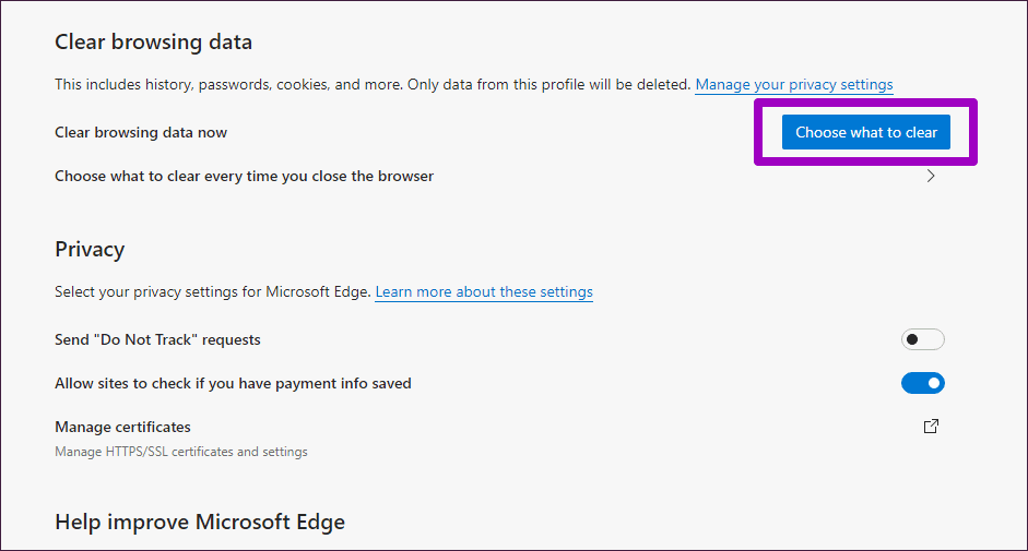 Microsoft Edge에서 캐시 및 쿠키를 지우는 방법