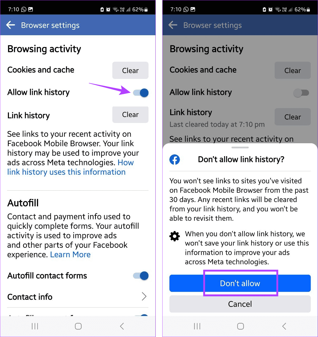 Como desativar o histórico de links do Facebook no seu celular