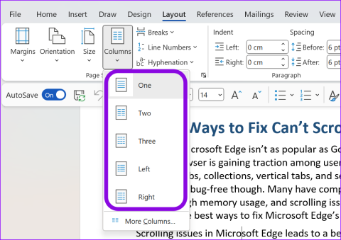 Microsoft Word에서 열을 만드는 방법