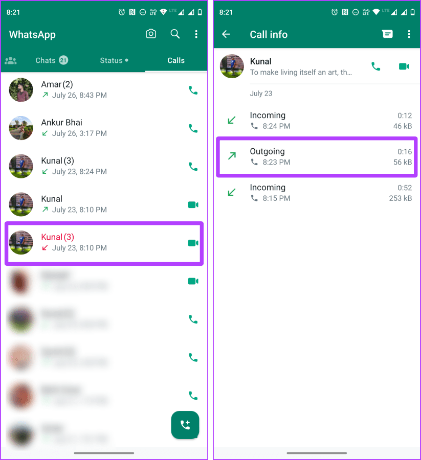 Android 및 iOS 기기에서 WhatsApp 통화 기록을 삭제하는 방법
