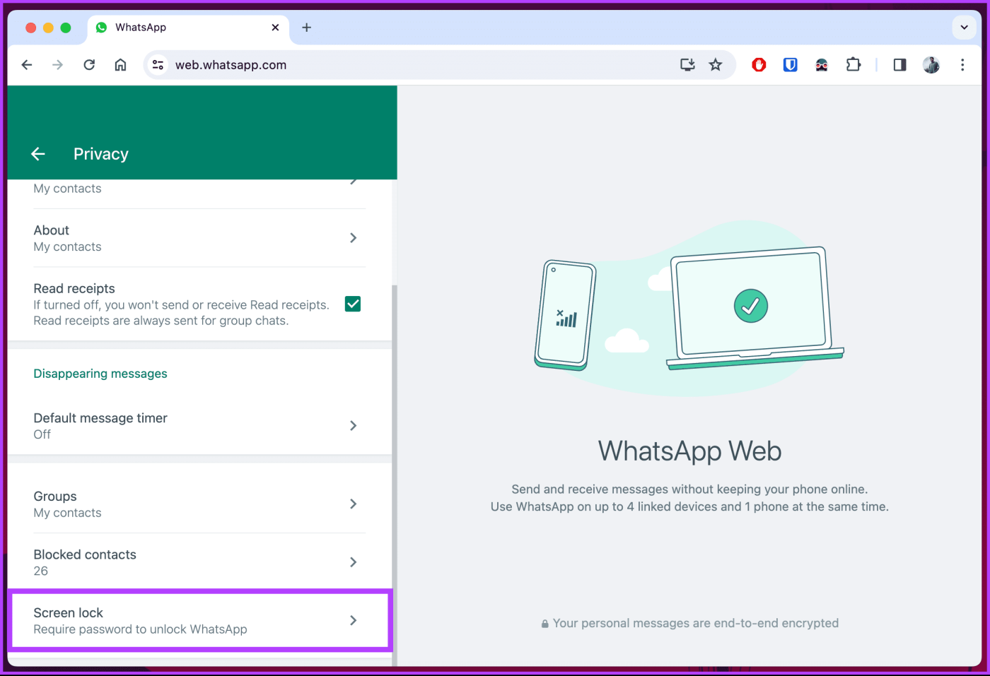 วิธีรักษาความปลอดภัยเว็บ WhatsApp ด้วยรหัสผ่าน