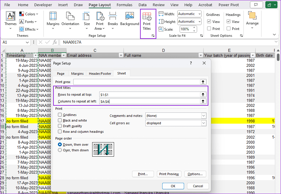 วิธีพิมพ์แถวหรือคอลัมน์แรกในทุกหน้า Excel