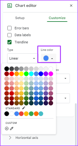 Como adicionar e personalizar uma linha de tendência em um gráfico no Planilhas Google