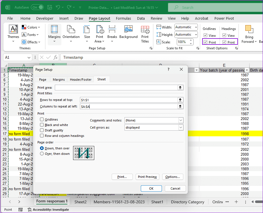 วิธีพิมพ์แถวหรือคอลัมน์แรกในทุกหน้า Excel