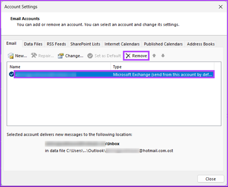Outlook에서 이메일 계정을 제거하는 방법