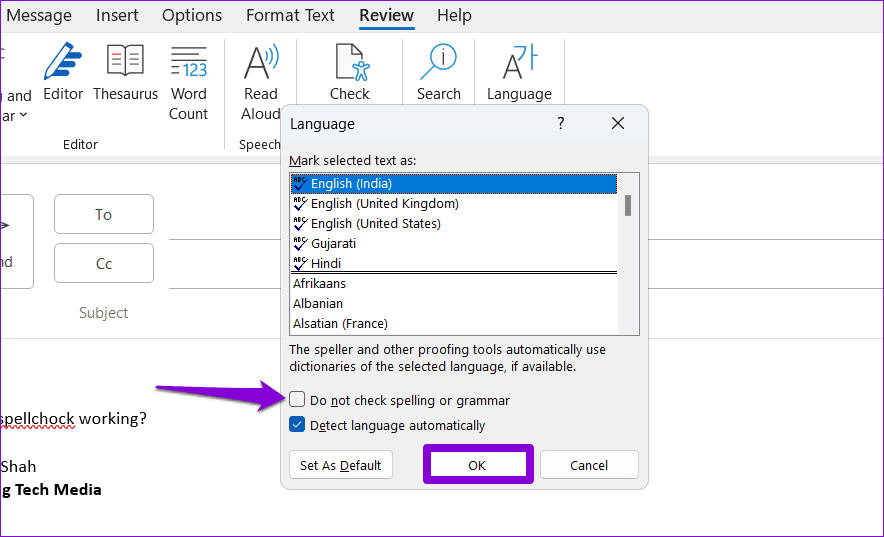 Le 6 principali correzioni per il controllo ortografico che non funziona in Microsoft Outlook per Windows