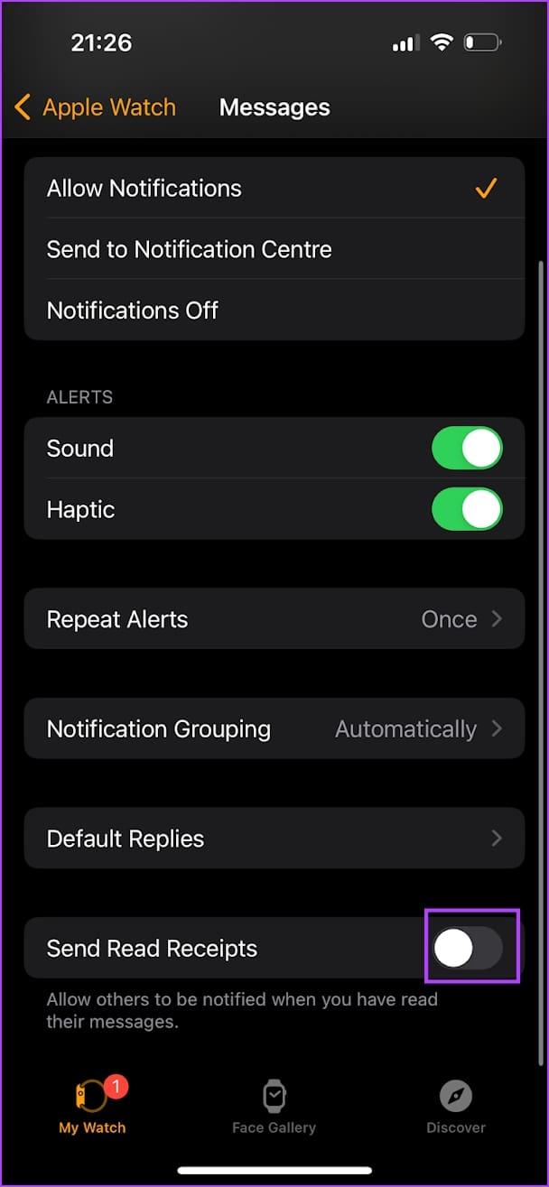 如何僅關閉 Apple Watch 的已讀回執