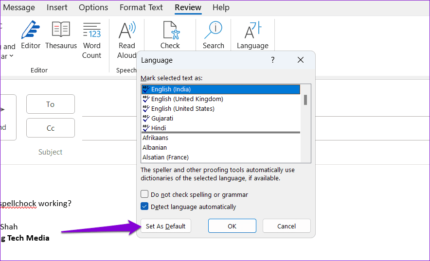 Windows 版 Microsoft Outlook でスペル チェックが機能しない場合のトップ 6 の修正