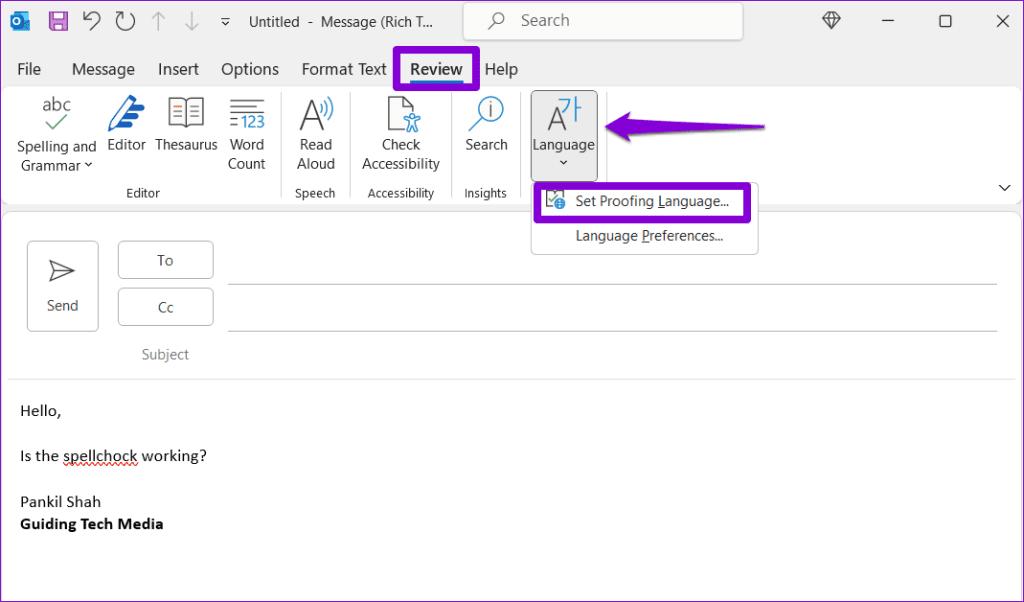 Le 6 principali correzioni per il controllo ortografico che non funziona in Microsoft Outlook per Windows