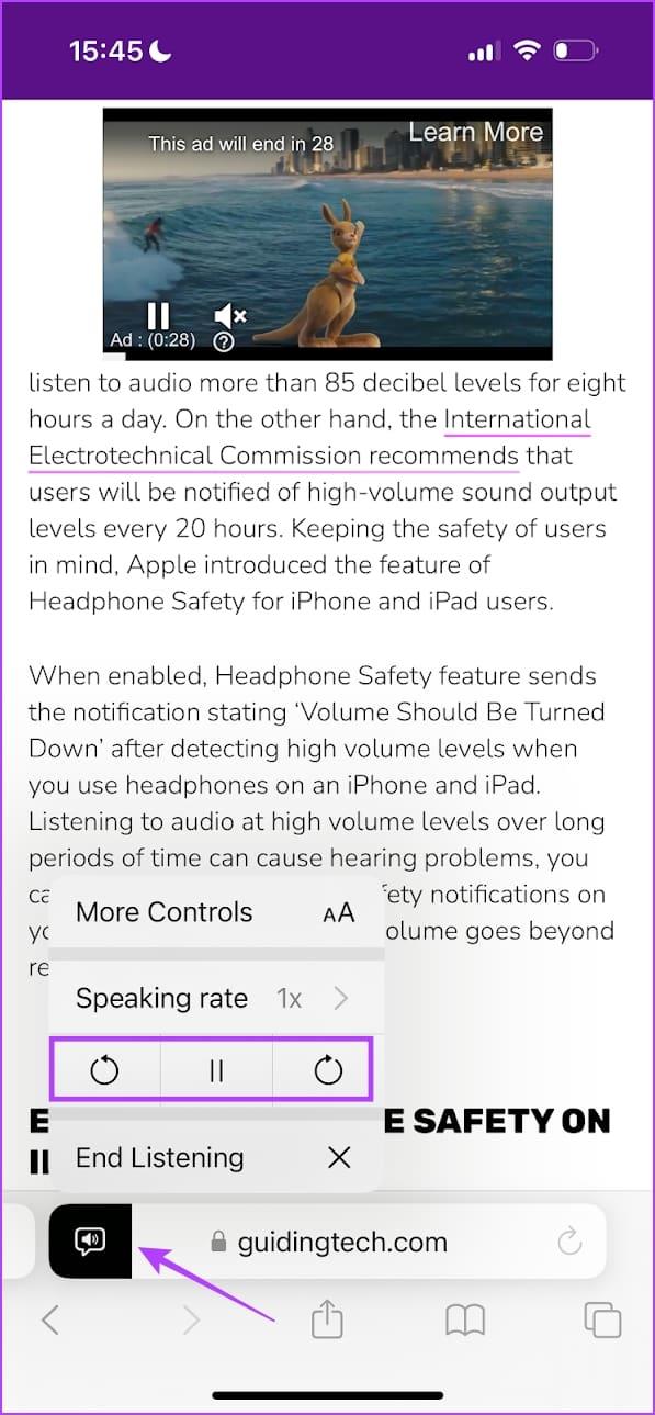 วิธีอ่านออกเสียงเว็บเพจบน Safari บน iPhone