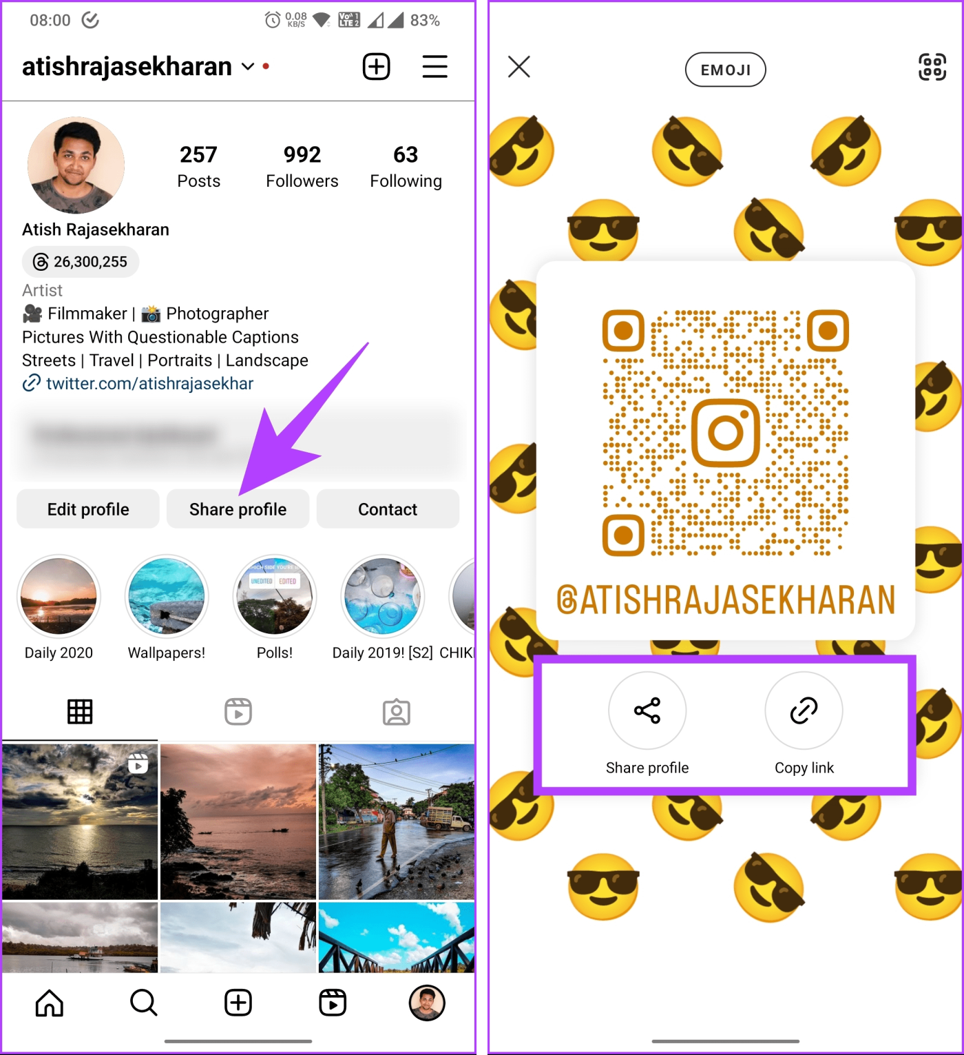 Instagramのプロフィールリンクを共有する方法
