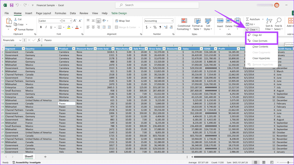 Come rimuovere "Formatta come tabella" in Excel