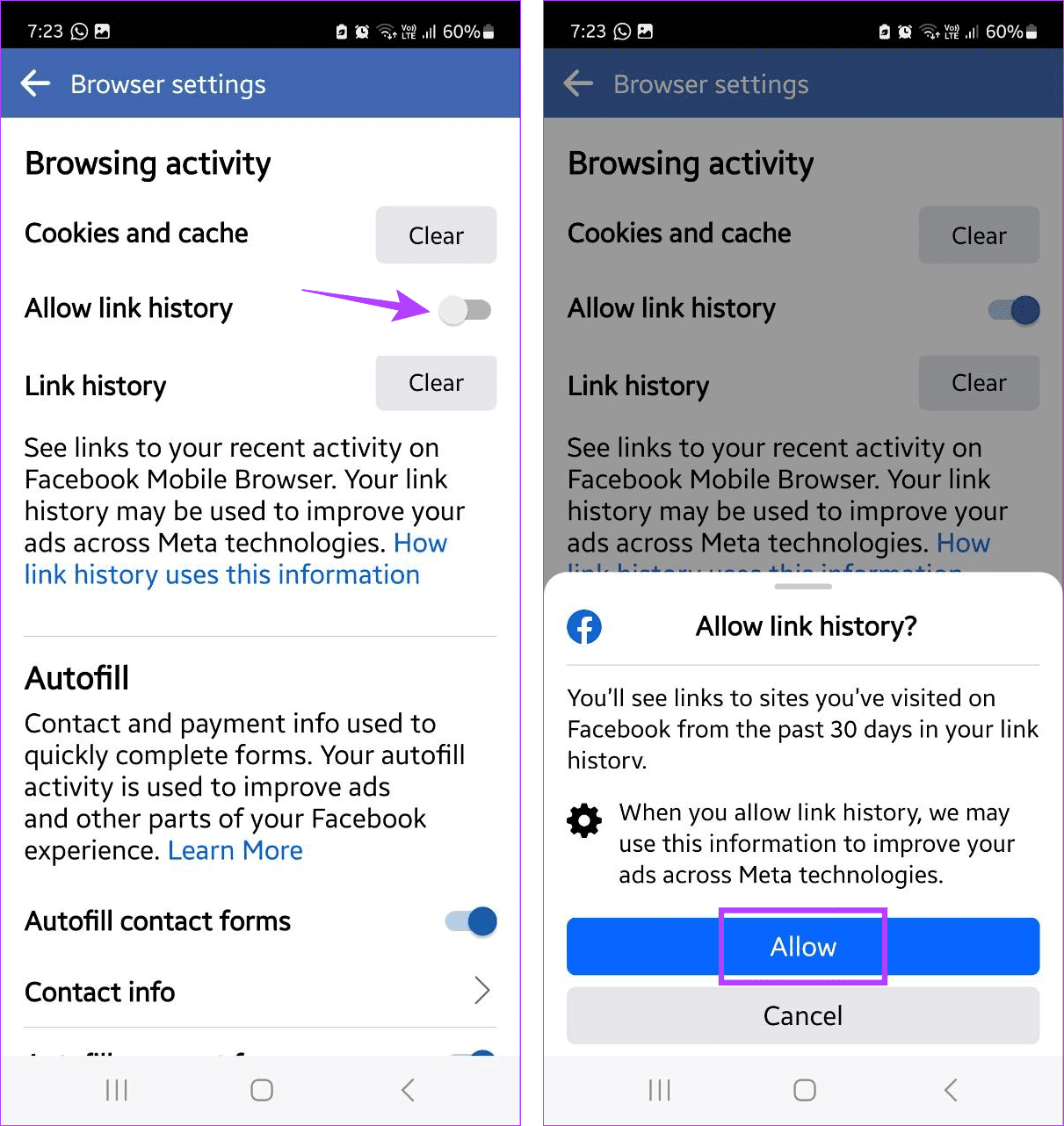 Como desativar o histórico de links do Facebook no seu celular