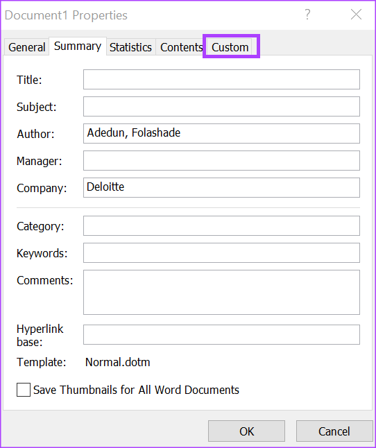 كيفية إنشاء أو تحرير الخصائص المخصصة لملف Microsoft Word